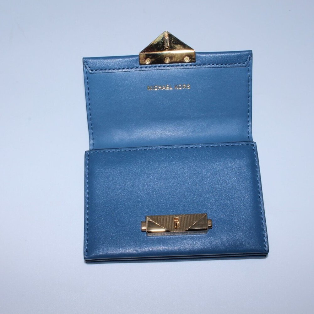 MICHAEL KORS Jet Set Travel Card Case Wallet MK Blue Leather NWT - Picture 2 of 5